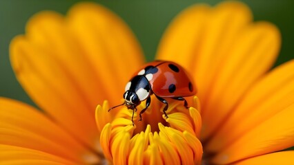 Fototapeta premium Closeup of a Ladybird on a Vibrant Flower, Emphasizing Detail and Simplicity