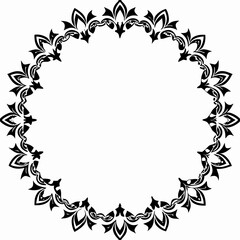 Elegant Circular Ornamental Frame with Intricate Floral and Mandala-Inspired Patterns in Black and White