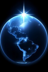 Fototapeta premium World globe, glowing, illuminated, stars, night
