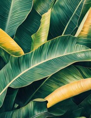 Lush green and yellow tropical leaves.