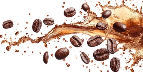 Coffee Splash with Beans PNG