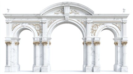 Obraz premium Triple marble archway, classical design, white background, architectural detail, design element