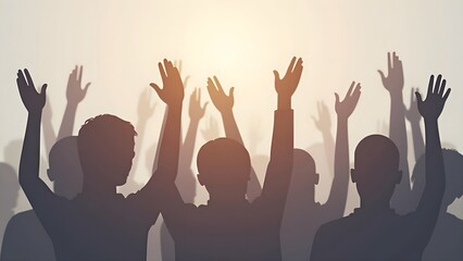 3D Render of People with Raised Hands Symbolizing Worship and Spiritual Devotion