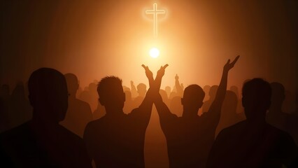 Fototapeta premium Divine Light Illuminating Worshippers in Prayer Conveying Faith and Gratitude