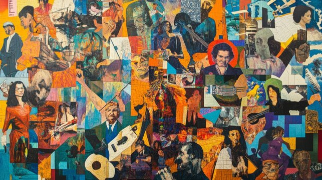 Vibrant mural showcasing diverse musicians and artists in a colorful urban setting