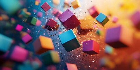 Colorful Cubes in a Dynamic Abstract Composition for Modern Design