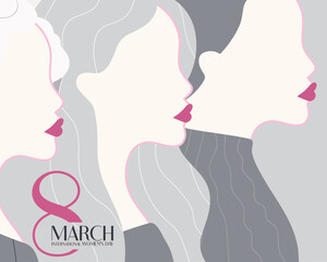 Women's Strength Design for International Women's Day – Featuring 3 Girls and 'March 8th – Women's Day' Text, Perfect for Greeting Cards, Social Media, and More