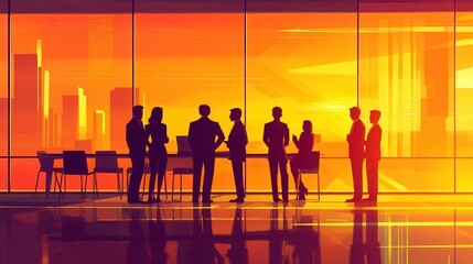 Team Meeting in Modern Office with Warm Lighting
