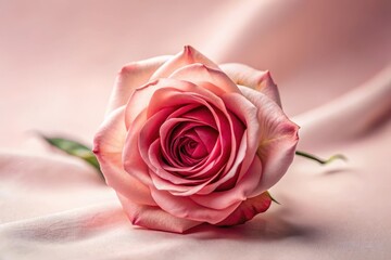 Fototapeta premium A Delicate Pink Rose Resting on Soft Fabric, a Symbol of Elegance and Beauty