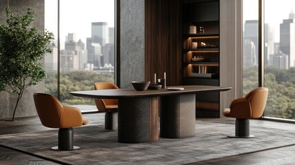 Modern Dining Room with City View (2)