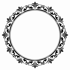 Elegant Circular Ornate Frame with Vintage Floral Decorations in Black and White for Invitations and Decorative Designs