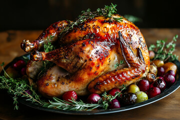 Roast turkey centerpiece with succulent golden-brown skin
