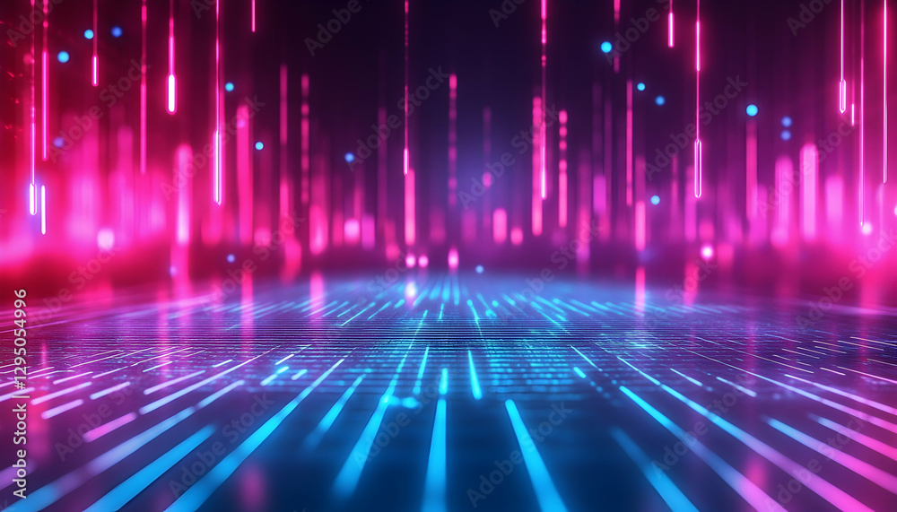 Wall mural abstract background with equalizer effect and neon lights, representing sound waves -