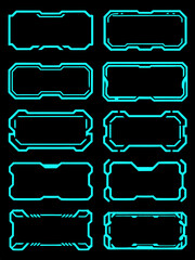 Obraz premium Neon Blue Futuristic Frames, Digital Sci-Fi Interface Design, Tech Border Elements