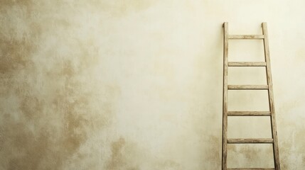 Wooden Ladder Leaning Against Wall with Soft Textured Background