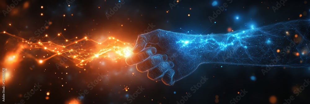 Aufkleber Glowing handshake representing innovation and connectivity in modern business environments. Generative AI