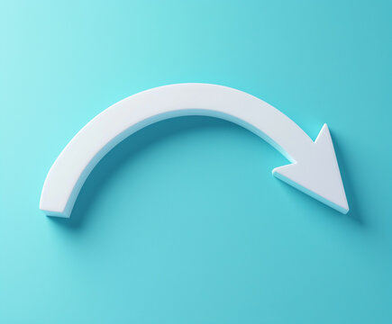 White 3D curved directional arrow isolated on a solid color background - Powered by Adobe