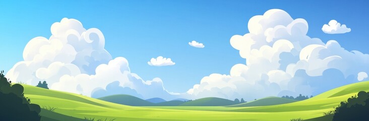 Serene Summer Landscape: Rolling Hills Under a Blue Sky
