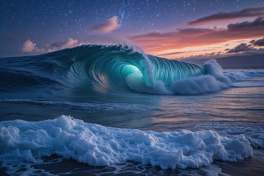 Stunning Ocean Waves Under Starry Skies in Kailua Hawaii