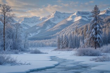 Obraz premium Stunning Winter Scenery in a Frozen Wilderness Environment