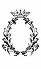 Royal crest with a crown and elegant floral wreath, designed to add a regal and vintage touch to artwork and documents