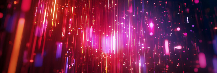 Obraz premium Abstract neon background with glowing lines and bokeh lights, data transfer concept - 