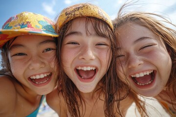 Fototapeta premium Youth Day celebration: joyful faces of children and youth in Taiwan, embracing laughter, smiles, unity, vibrant energy, cultural festivities, radiant spirit of a generation full of dreams and hope.