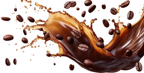 Fresh Espresso with Dynamic Coffee Spill Isolated