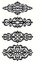 Set of ornate decorative black floral border designs with intricate swirls