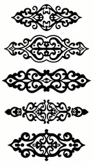 Set of ornate decorative black floral border designs with intricate swirls