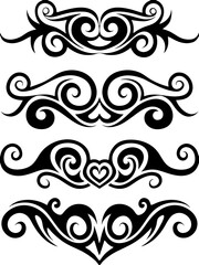 Fototapeta premium Beautiful tribal heart designs with elegant swirls, perfect for tattoos and decorative art