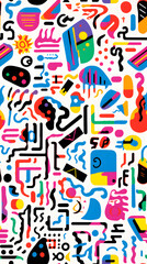 Rainbow neon graphic design pictograms geometric shapes design poster background