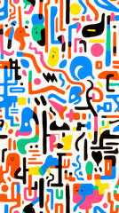 Rainbow neon graphic design pictograms geometric shapes design poster background