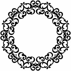 Circular ornamental frame with intricate, swirling patterns surrounding a blank center