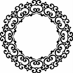 Circular ornamental frame with intricate, swirling patterns surrounding a blank center