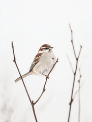 Fototapeta premium Close-up of a sparrow perched on a branch 