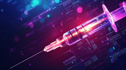 Modern business background featuring glowing Botox syringe and statistics on anti aging treatments amidst vibrant digital visuals. Generative AI