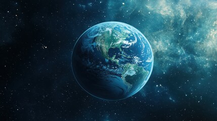 Obraz premium A stunning image of a vibrant planet floating in the vastness of space, surrounded by countless twinkling stars.