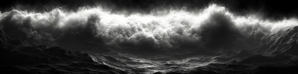 Obraz premium Dramatic Black and White Ocean Wave Art | Majestic Sea Swell in Monochrome | Oceanic Power and Movement Captured in Stunning High-Contrast Photography