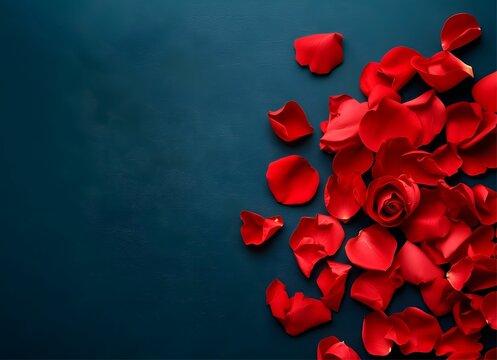 Fondo azul con p&eacute;talos de rosa roja