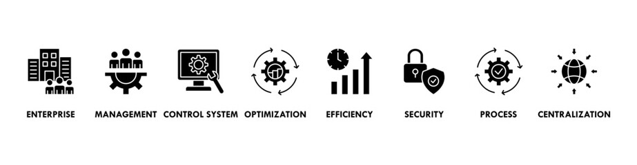 Industrial control system banner web icon vector illustration concept with icon of enterprise, management, control system, optimization, efficiency, security, process, centralization