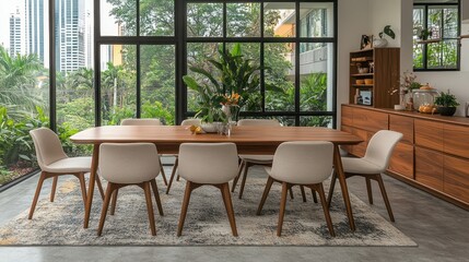 Modern dining room with large windows (1)