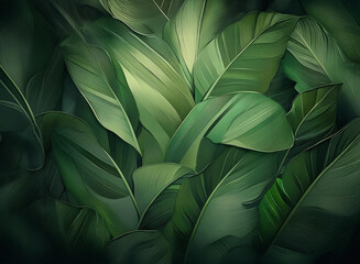 Obraz premium Lush green leaves create a calming natural background. The vibrant foliage offers a serene and organic texture, ideal for a fresh and botanical backdrop.