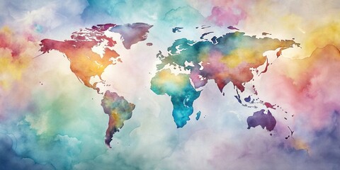 Fototapeta premium A Colorful Watercolor World Map Depicting Global Unity and Interconnection Through Artistic Expression