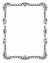 Elegant black and white decorative frame with intricate swirls and detailed design, perfect for invitations or artistic presentations