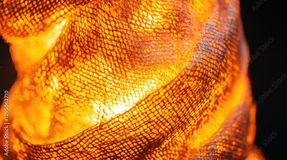 Poster abstract close-up of illuminated fabric with warm orange light creating a mesmerizing texture and pa