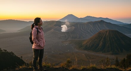 Fototapeta premium Sunrise at Mount Bromo, Indonesia: A Woman's Journey