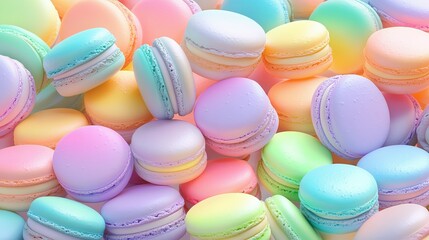 Obraz premium A colorful assortment of pastel macarons displayed closely together