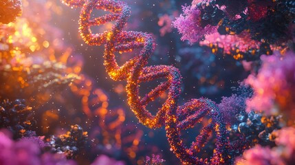 Fototapeta premium Abstract DNA helix in vibrant cellular environment