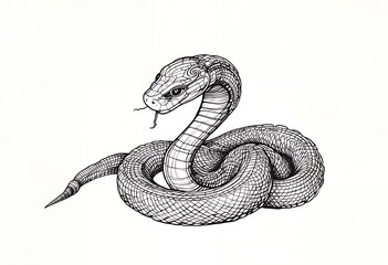 Fototapeta premium Detailed snake illustration in black and white with intricate line work